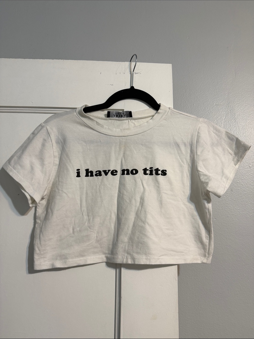 AKIRA White Crop Tee with Black Text Graphic